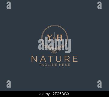 YH letters floral frames. Botanical feminine editable premade monoline unique decoration for greeting card, wedding invitation. Stock Vector