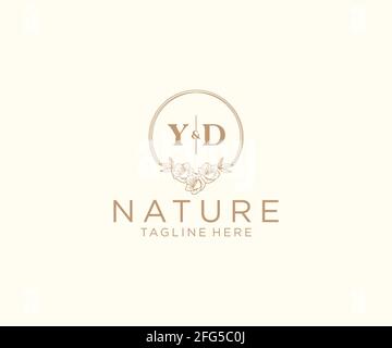 YD letters floral frames. Botanical feminine editable premade monoline unique decoration for greeting card, wedding invitation. Stock Vector