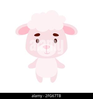 Cute little sheep on white background. Cartoon animal character for kids cards, baby shower, birthday invitation, house interior. Bright colored child Stock Vector