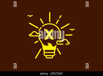 Yellow color of X initial letter in bulb shape with dark background design Stock Vector