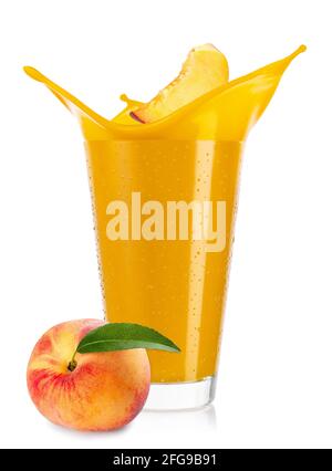 glass of splashing peach smoothie isolated on white Stock Photo