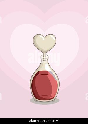 Pink Love Potion Fantasy Elixir Bottle Cartoon Illustration Drawing Stock Vector