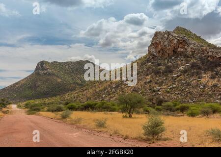 Mountain landscape on the Omaruru River in the Erongo Region of central Namibia Stock Photo