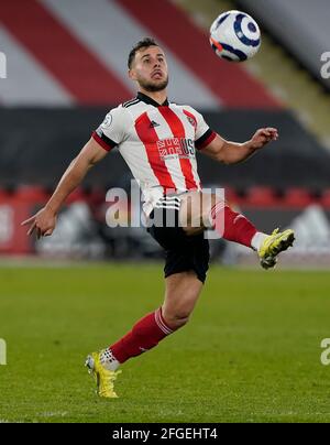 Sheffield, UK. 24th Apr, 2021. John Egan of Sheffield Utd celebrates at ...