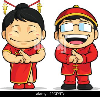 Chinese New Year Celebration Greeting Cartoon Illustration Drawing Stock Vector