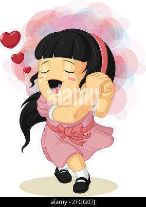 Girl Fall in Love Pink Romantic Valentine Cartoon Vector Illustration Stock Vector