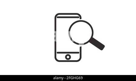 Mobile Phone and Magnifying Icon. Vector isolated illustration of a cellphone and a magnifying glass Stock Vector