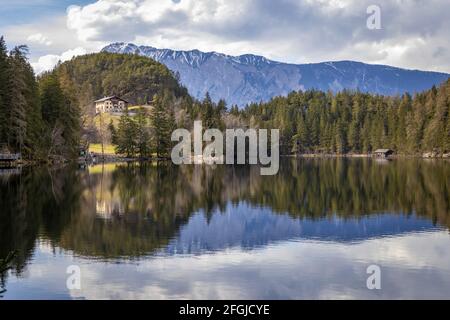 Wonderful reflections at the Piburger See, Otztal, Tirol Stock Photo