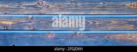 wooden boards background. aged burned black and blue wooden planks. banner Stock Photo