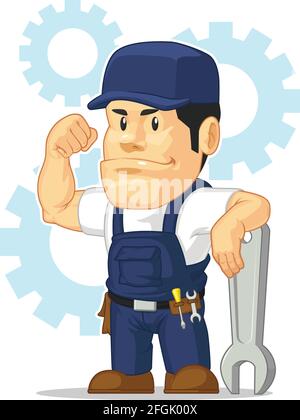 Car Mechanic Automotive Garage Repair Shop Mascot Cartoon Illustration Stock Vector