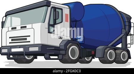 Cement Mixer Truck Construction Heavy Machine Industry Cartoon Stock Vector