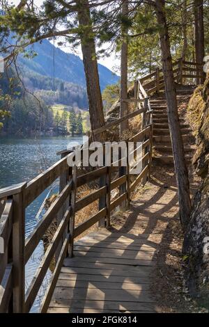 Walking around the Piburger See, Otztal, Tirol Stock Photo
