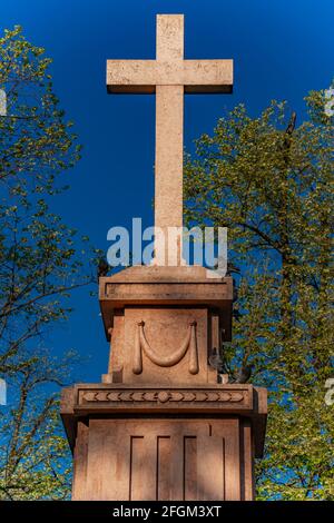 Monument of the cross from 1804 dedicated to the Holy Trinity in honor to First Serbian Uprising at King Peter Square in Pancevo, Serbia Stock Photo