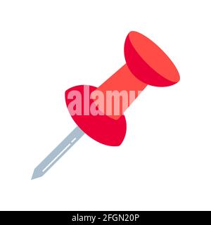Office red color board pin icon sign flat style design paper pin vector illustration isolated on white background. Stock Vector
