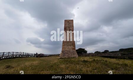 Old watchtower called torreladrones on the beach of cabopino, Marbella Stock Photo