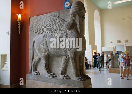 Assyrian lamassu sculpture (human-headed winged bull), Pergamon Stock Photo