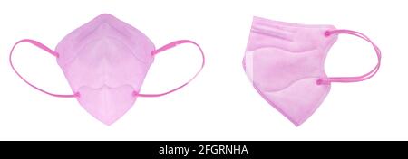 Disposable pink mask with earloop, FFP2 with N95,  KN95 protection. Face mask for protecting yourself and others from Covid-19. Without breathing valv Stock Photo