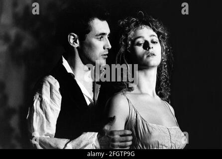 Mark Rylance (Percy Bysshe Shelley), Lizzy McInnerny (Claire Clairmont) in BLOODY POETRY by Howard Brenton at the Royal Court Theatre, London SW1  12/04/1988  design: Kenny Miller  lighting: Rick Fisher  director: Max Stafford-Clark Stock Photo