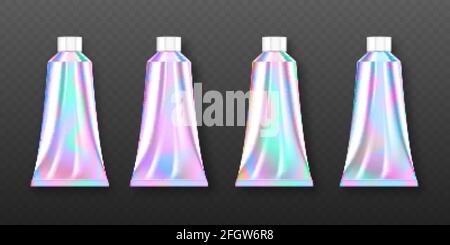 Download Vector Holographic Beauty Or Cosmetics Packaging Set With White Eyeliner Lipstick Dropper Bottle Stock Vector Image Art Alamy