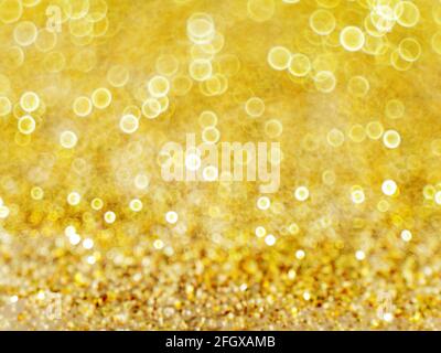 Golden defocused glitter. Bright blurred sparkling background. Shiny bokeh backdrop. Stock Photo