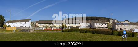 Penrhys, Rhondda valley, Wales - April 2021: Panoramic view of social housing in Penrhys in the Rhondda valley Stock Photo