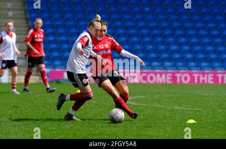 Chesterfield, UK. 25th Apr, 2021. Warming up During the FA Womens Championship game between Sheffield United and Liverpool at Technique Stadium in Chesterfield, England Credit: SPP Sport Press Photo. /Alamy Live News Stock Photo