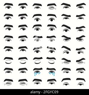 man eyes expressions, set of eyes emotion,  vector  illustration of character feelings Stock Vector