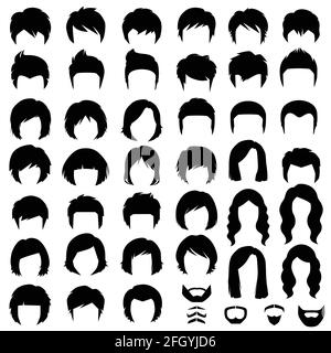 woman and man hair, vector hairstyle silhouette Stock Vector