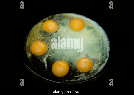 5 fried eggs in the pan Stock Photo