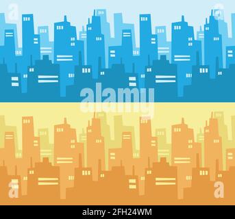 City Skyline Skyscraper Building Flat Design Style Background Cartoon Stock Vector