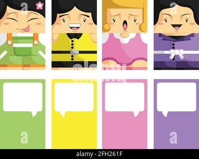 Business Card Template Flat Style Design Girl Vector Cartoon Drawing Stock Vector