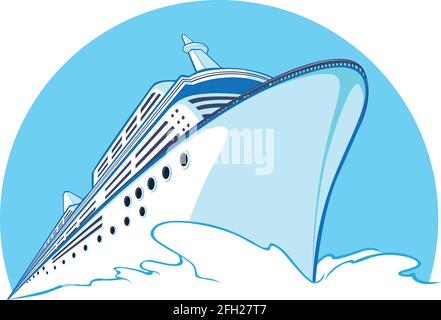 Cruise Ship Vacation Yacht Ocean Liner Cartoon Logo Illustration Stock Vector