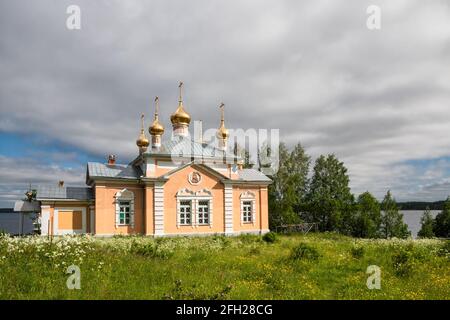 Church of All Saints in Vazheozersky Spaso-Preobrazhensky Monastery, Karelia, Russia Stock Photo