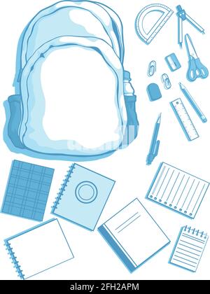 School Supplies Stationery Silhouette Bag Book Vector Clipart Drawing Stock Vector