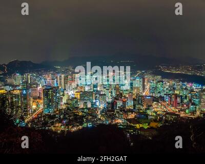 Beautiful architecture building around Seoul city at night in South Korea Stock Photo