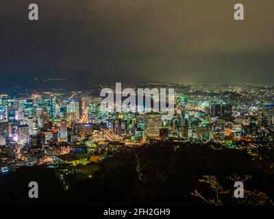 Beautiful architecture building around Seoul city at night in South Korea Stock Photo