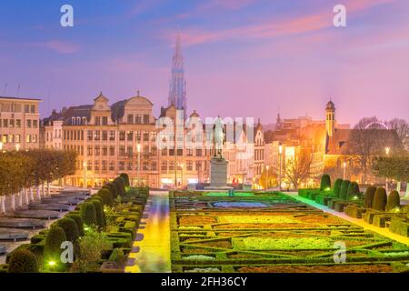 Brussels downtown city skyline at sunset in Belgium Stock Photo