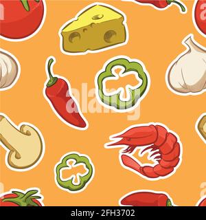 Seamless Pattern Background Pizza Restaurant Parlor Ingredient Stock Vector