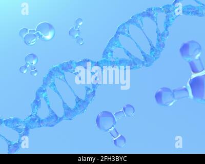 Science background with DNA molecules from water. 3D rendering Stock Photo