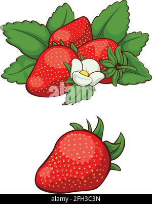 Fresh Red Strawberry Fruit Cartoon Vector Isolated Illustration Stock Vector