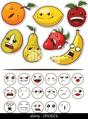 Cartoon Organic Fruit Expression Emoticon Vector Illustration Drawing Stock Vector