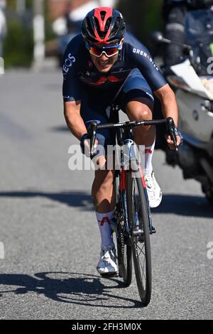 Ecuadorian Richard Carapaz of Ineos Grenadiers pictured in action during the Liege-Bastogne-Liege one day cycling race, 259,5km from Liege to Liege, S Stock Photo