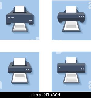Print flat icons. Office paper printer, scanner and photocopier colored signs. Set of icons printer machine device. Vector illustration Stock Vector
