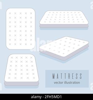 White mattress vector illustration. Motel room sleeping lodge bed. Comfortable double mattress for sleeping Stock Vector