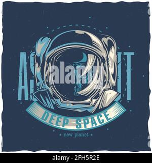 Space theme t-shirt label design with illustration of dead astronaut Stock Vector