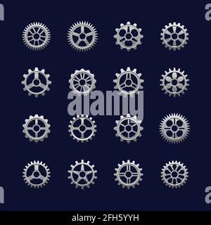 Metal gears and cogwheels for transmission. Set of realistic cog wheels. Vector illustration Stock Vector