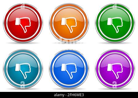 Dislike silver metallic glossy icons, set of modern design buttons for web, internet and mobile applications in 6 colors options isolated on white bac Stock Photo