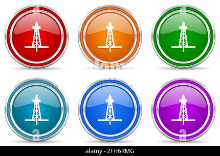 Drilling silver metallic glossy icons, set of modern design buttons for web, internet and mobile applications in 6 colors options isolated on white ba Stock Photo