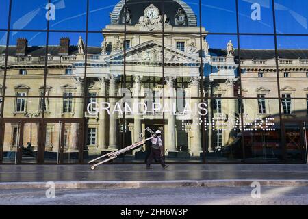 Illustrative pictures of the Grand Palais Ephemere in Paris, France, on April 23, 2021. Grand Palais Ephemere (The Temporary Grand Palais), a temporary building of around 10,000 m2 designed by the architect Jean-Michel Wilmotte and built by GL Events, will be constructed on the Champ-de-Mars in early 2021 until the end of the Paris 2024 Olympic and Paralympic Games. Photo by Lionel Urman/ABACAPRESS.COM Stock Photo