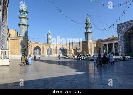 Qom, Iran:The courtyard of the Azam mosque, next to the holy Shrine of Fatima Masumeh  . Stock Photo